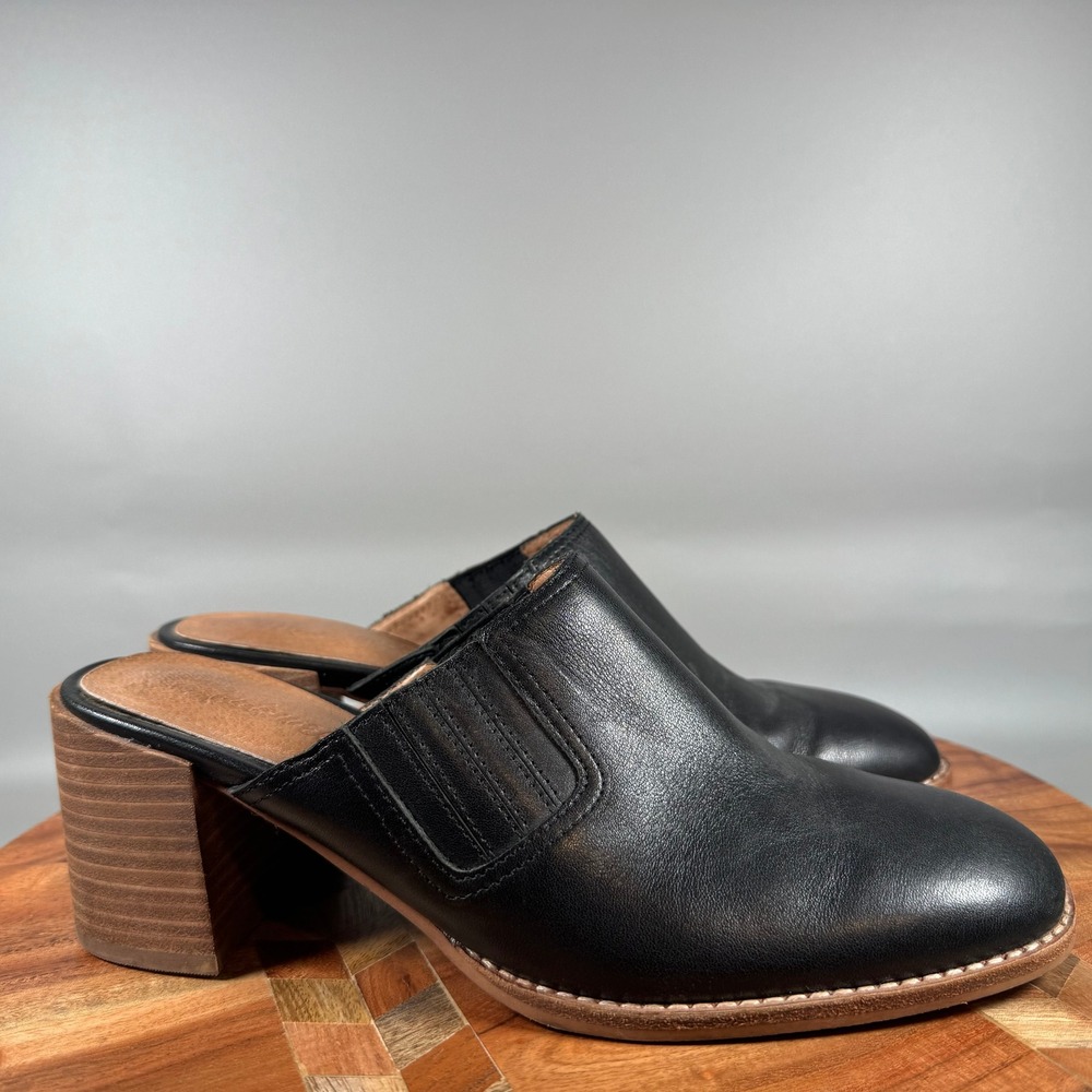 Madewell Harper Black Leather Block Heel Mules Shoes Womens Size 8